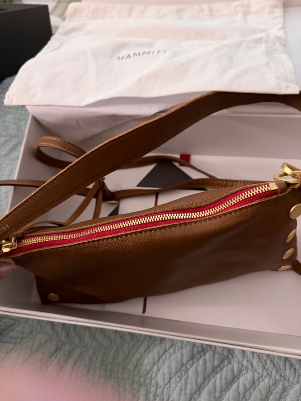 Hammitt Chestnut Brown Leather Crossbody with Gold Discs - Picture 2 of 5